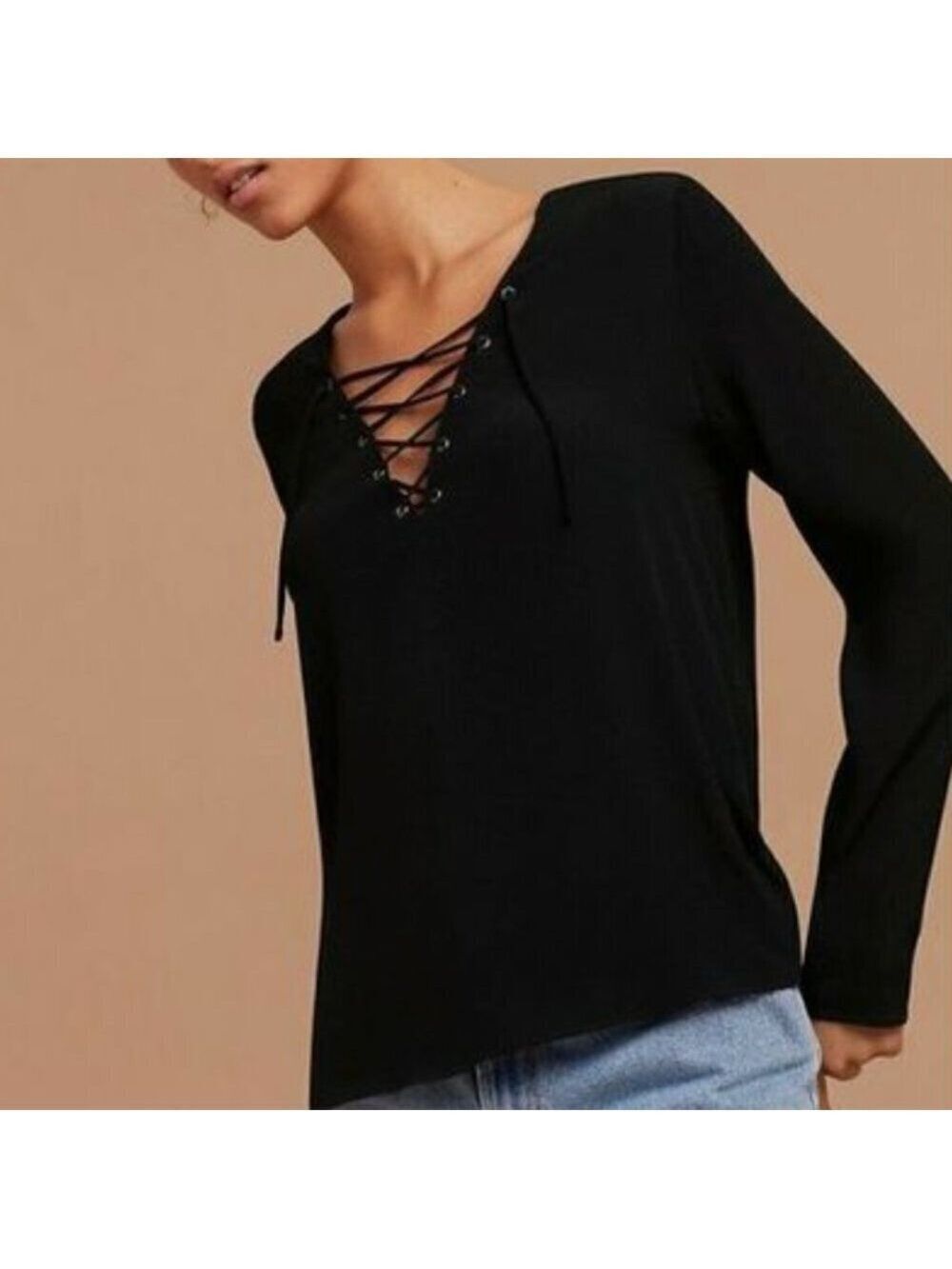 Wilfred Free Black Lace Up Long Sleeve Top XXS